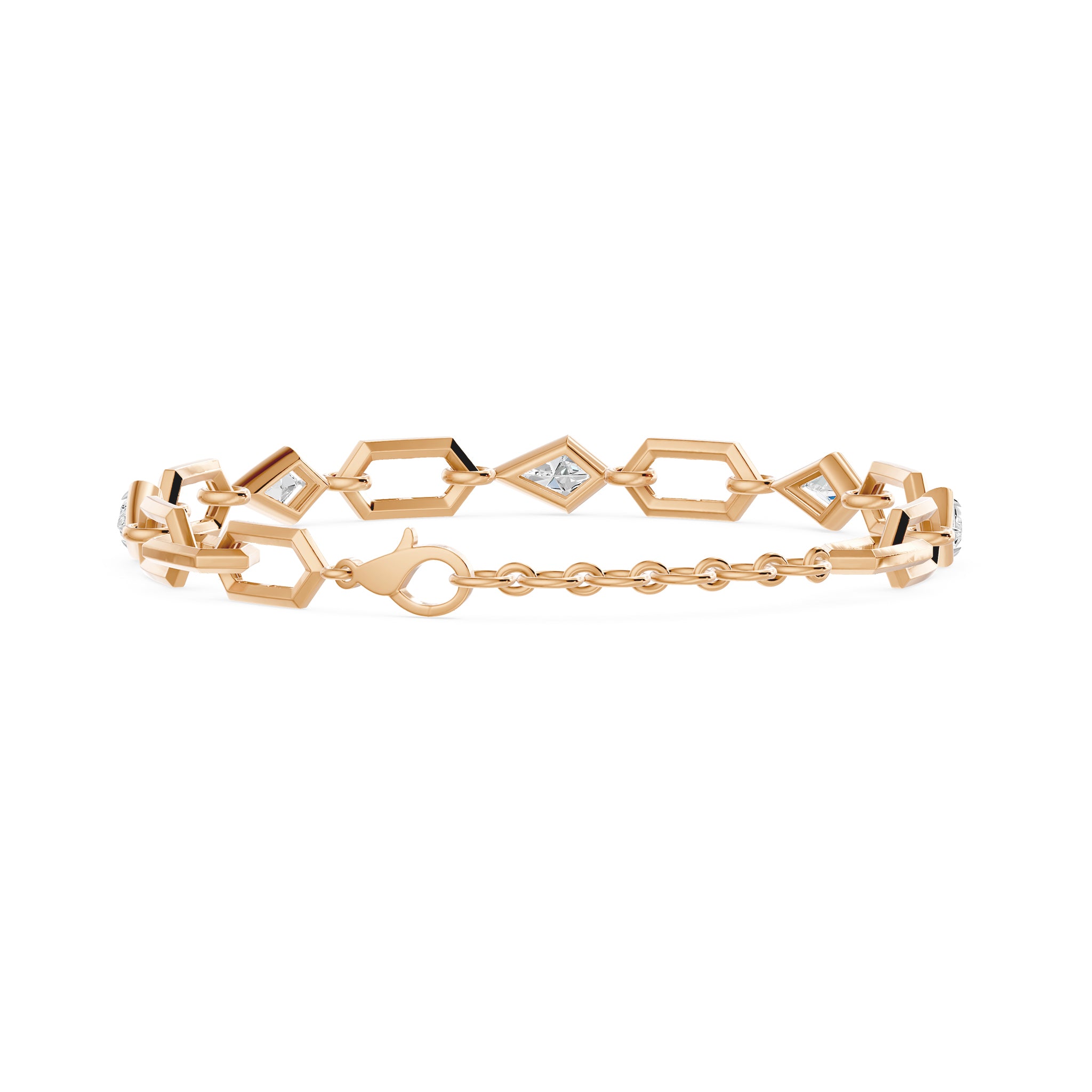 Prism Kite Cut Five Stone Bracelet, lab-grown diamonds, 14K rose gold, back view