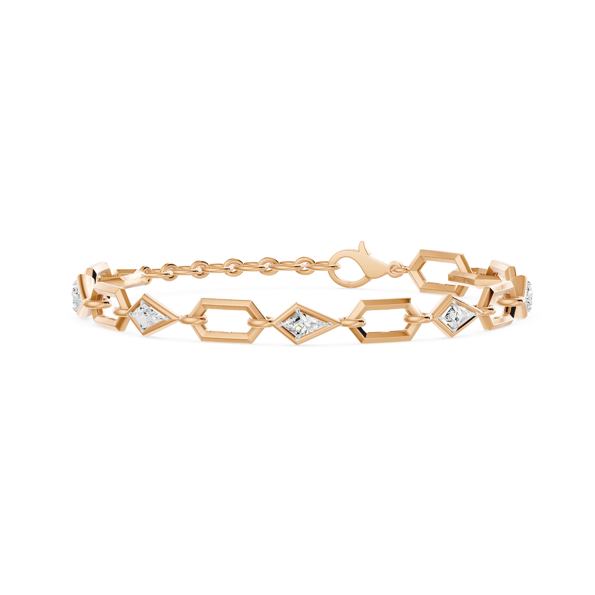 Prism Kite Cut Five Stone Bracelet, lab-grown diamonds, 14K rose gold, front view
