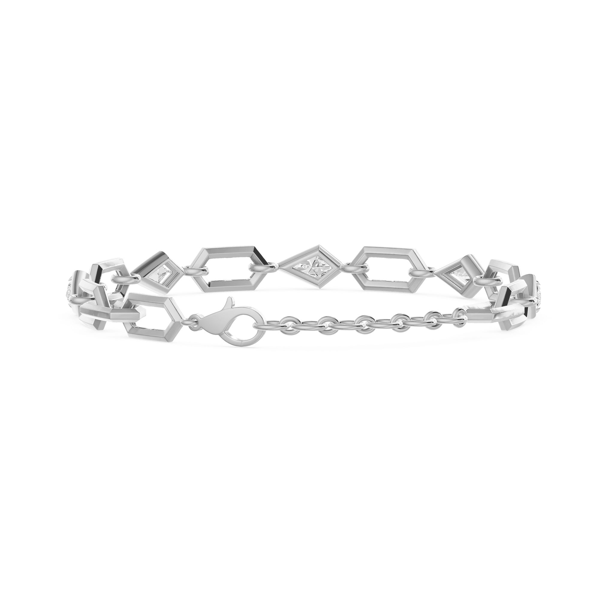 Prism Kite Cut Five Stone Bracelet, lab-grown diamonds, 14K white gold, back view
