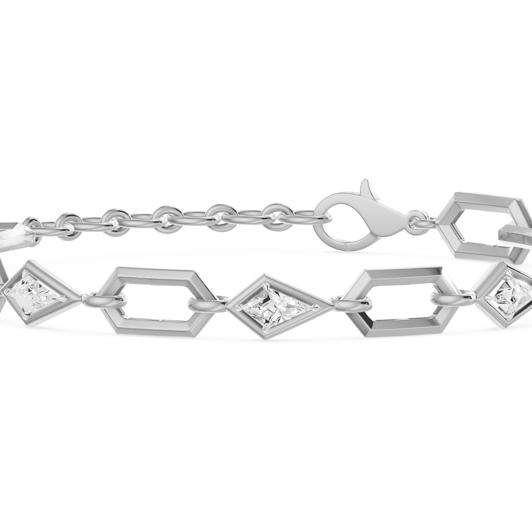 Prism Kite Cut Five Stone Bracelet, lab-grown diamonds, 14K white gold, detail view