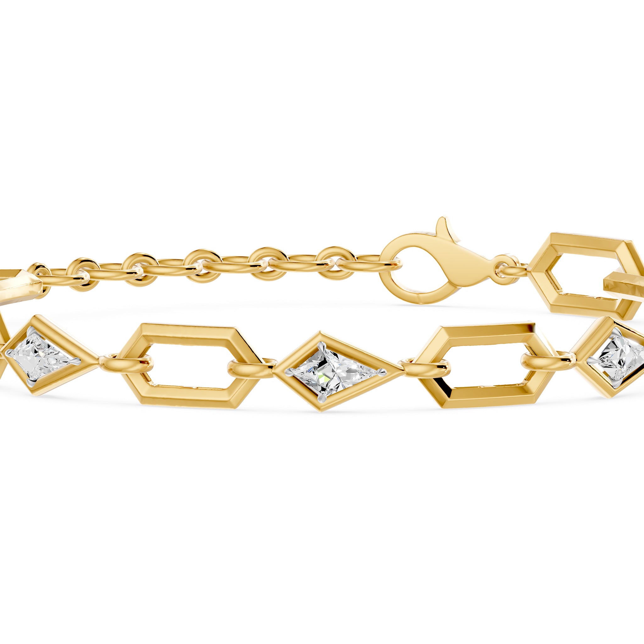 Prism Kite Cut Five Stone Bracelet, lab-grown diamonds, 14K yellow gold, detail view