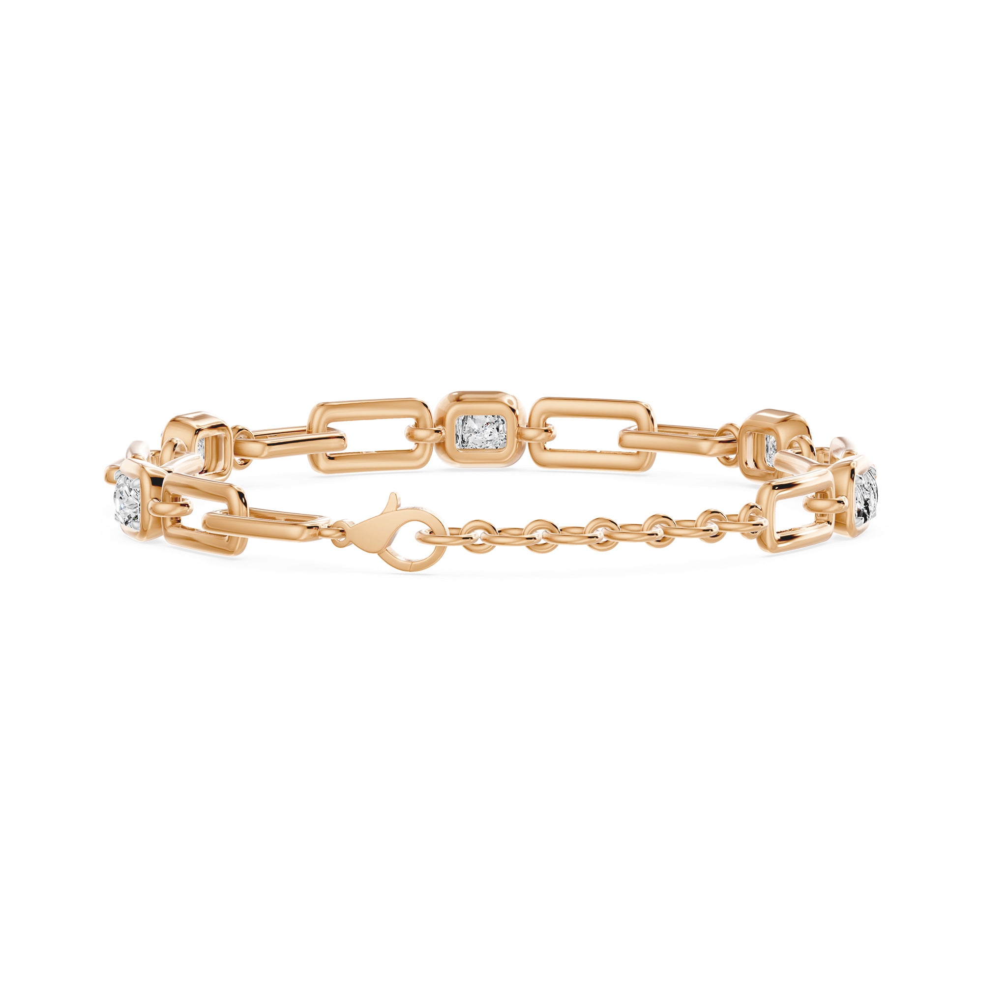Soft Paper Clip Ashoka Cut Five Stone Bracelet, lab-grown diamonds, 14K rose gold, back view