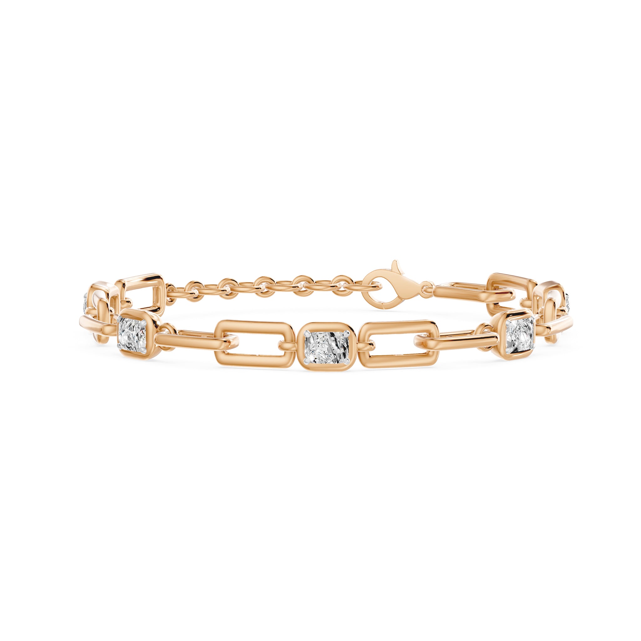Soft Paper Clip Ashoka Cut Five Stone Bracelet, lab-grown diamonds, 14K rose gold, front view