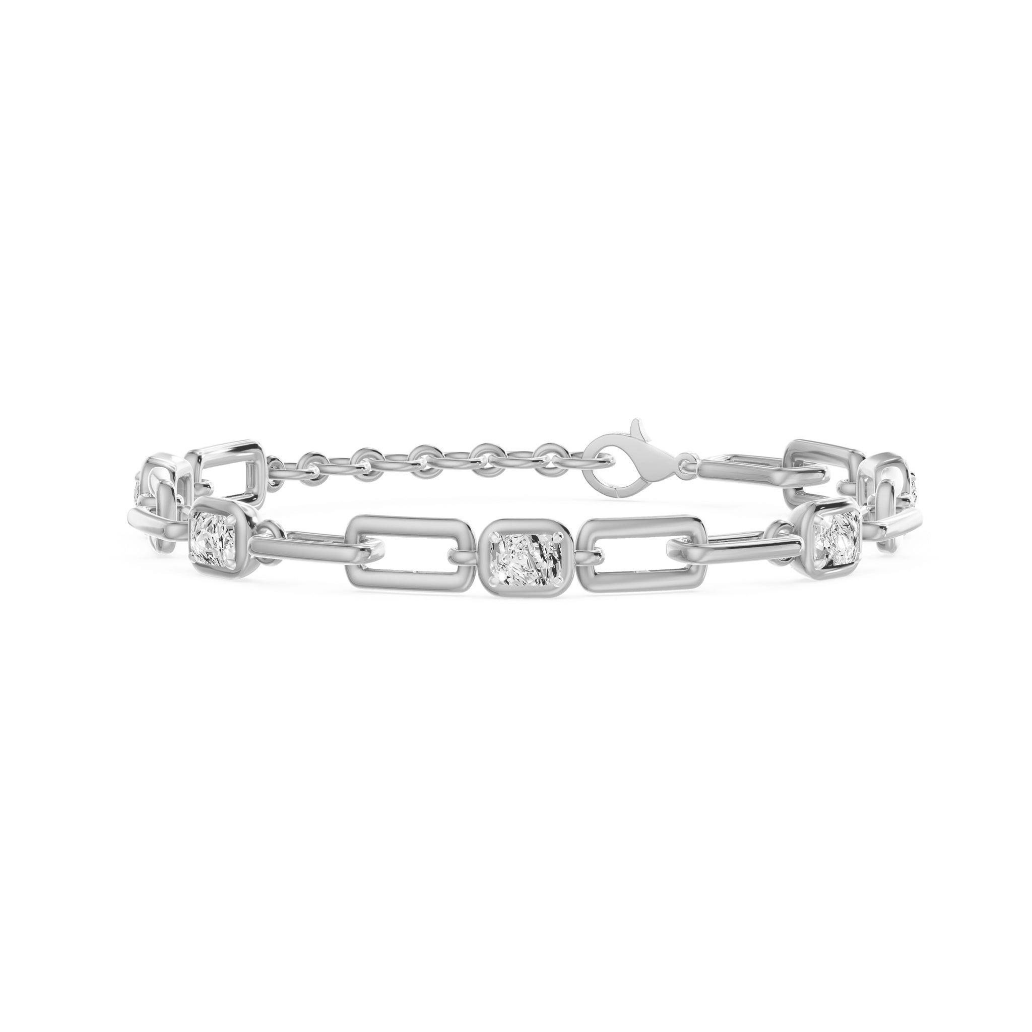 Soft Paper Clip Ashoka Cut Five Stone Bracelet, lab-grown diamonds, 14K white gold, front view
