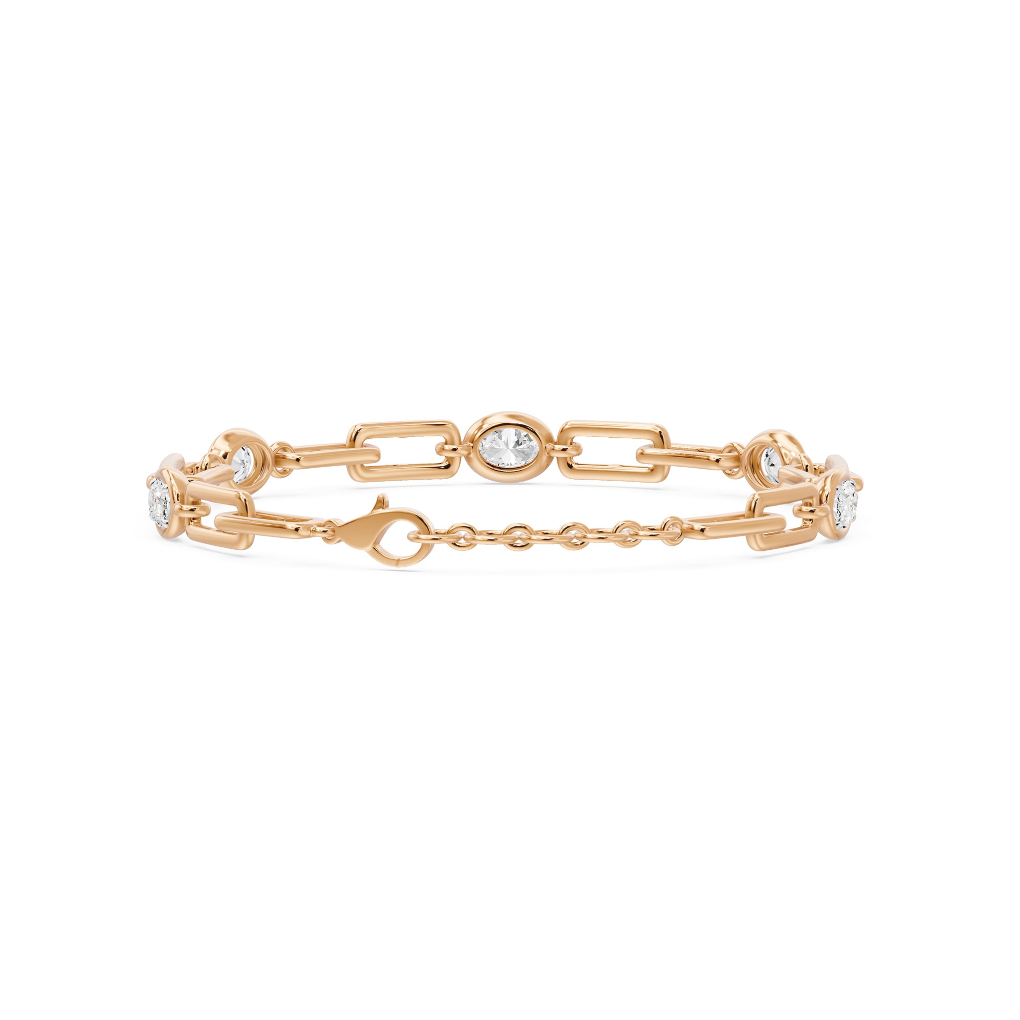Soft Paper Clip Oval Diamond Five Stone Bracelet, lab-grown diamonds, 14K rose gold, back view