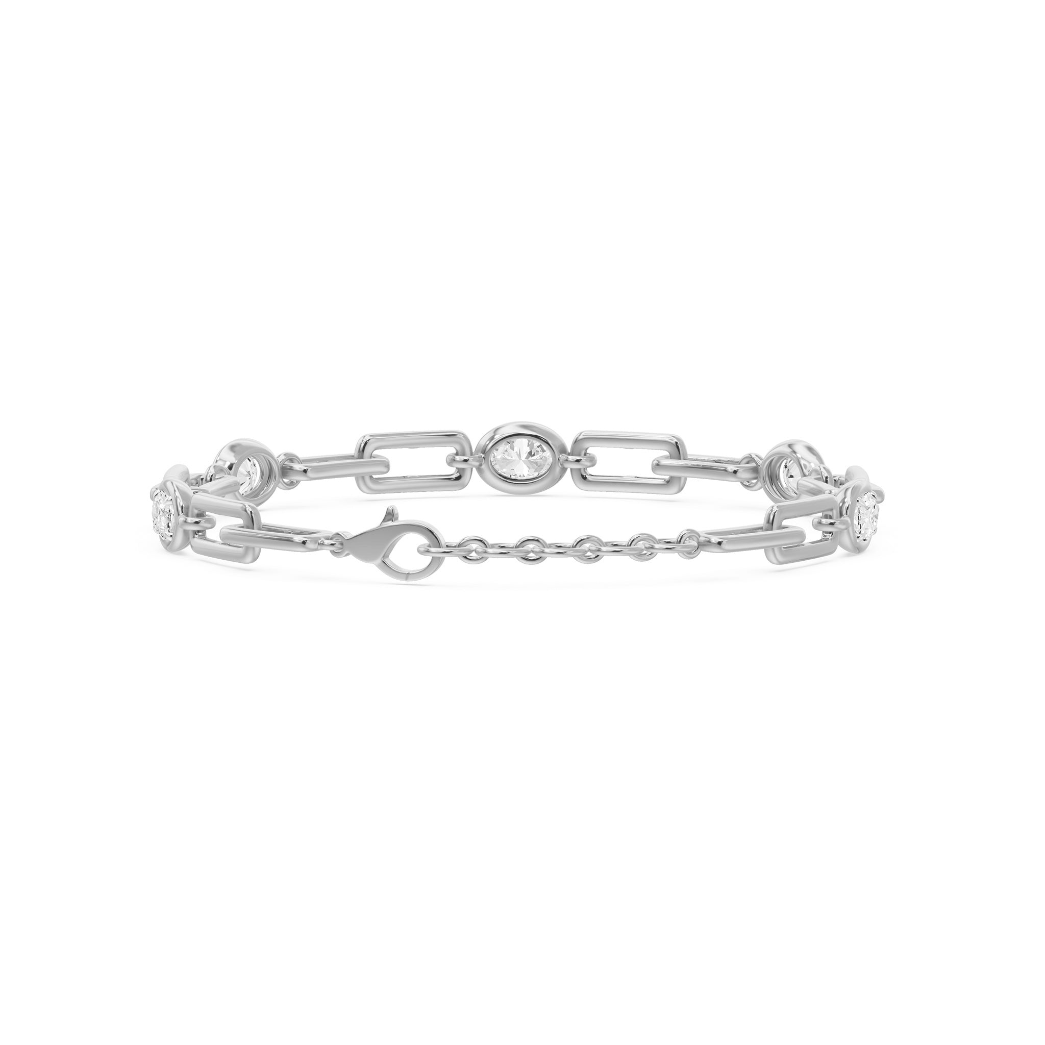 Soft Paper Clip Oval Diamond Five Stone Bracelet, lab-grown diamonds, 14K white gold, back view