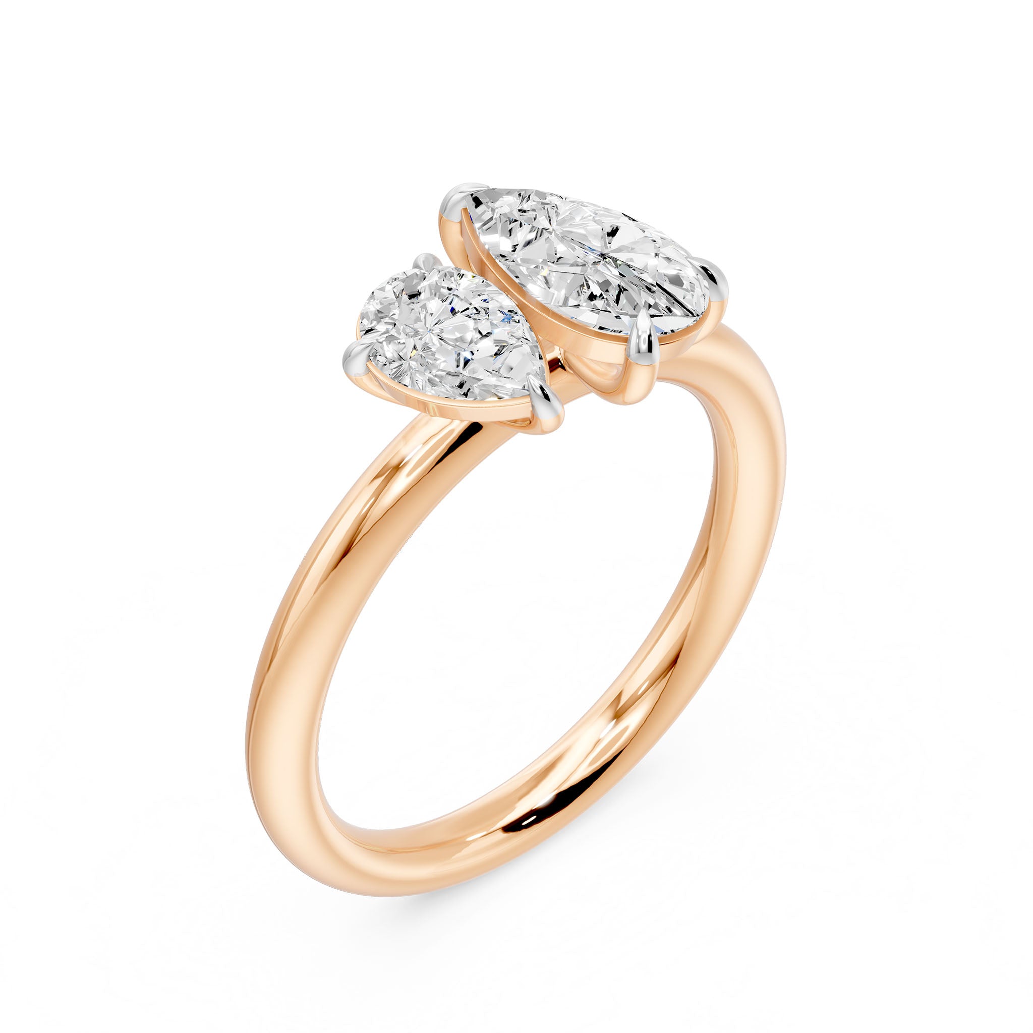 Toi Et Moi Pear Duo Two Stone Ring, lab-grown diamonds, 14K rose gold, front view