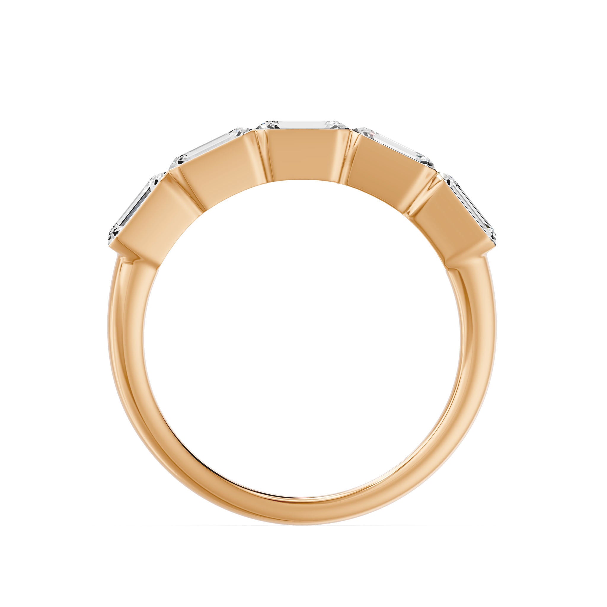 Walking Emerald Cut Five Stone Ring, lab-grown diamonds, 14K rose gold, front view