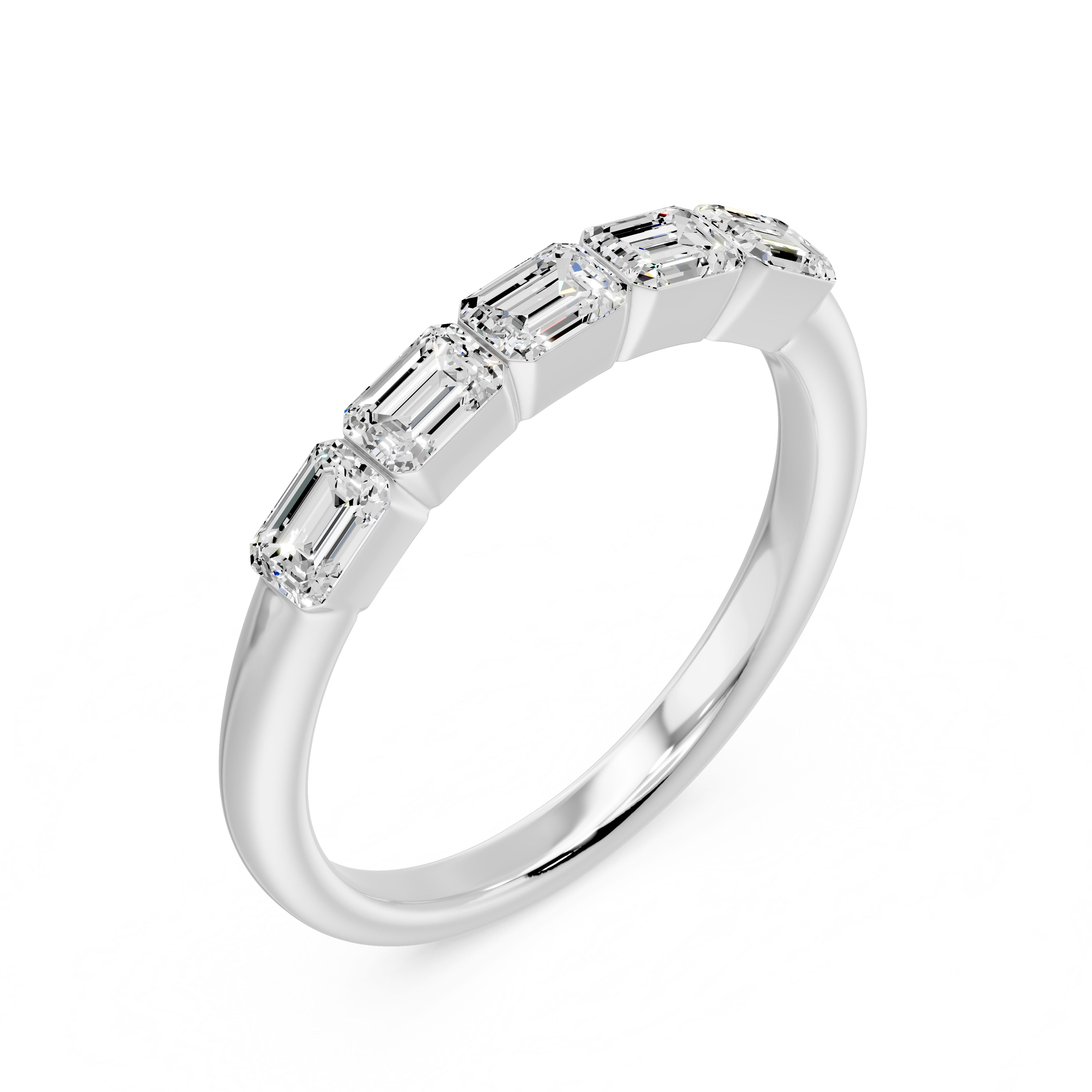 Walking Emerald Cut Five Stone Ring, lab-grown diamonds, 14K white gold, 1.0ct, front view
