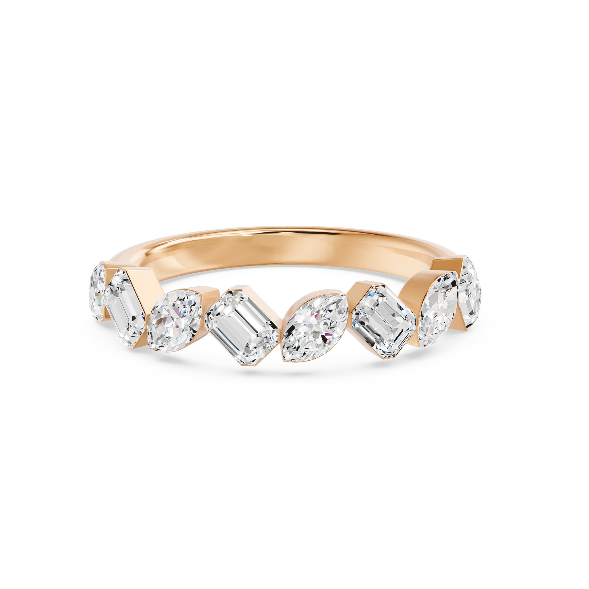 Nova Bezel Emerald & Marquise Diamond Ring, lab-grown diamonds, 14K rose gold, angle view