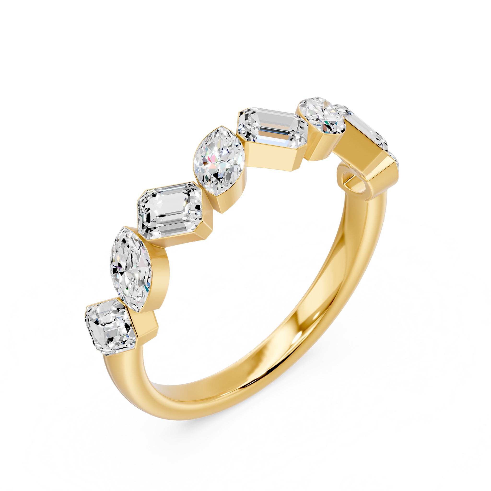 Walking Marquise Emerald & Marquise Diamond Ring, lab-grown diamonds, 14K yellow gold, 3d view
