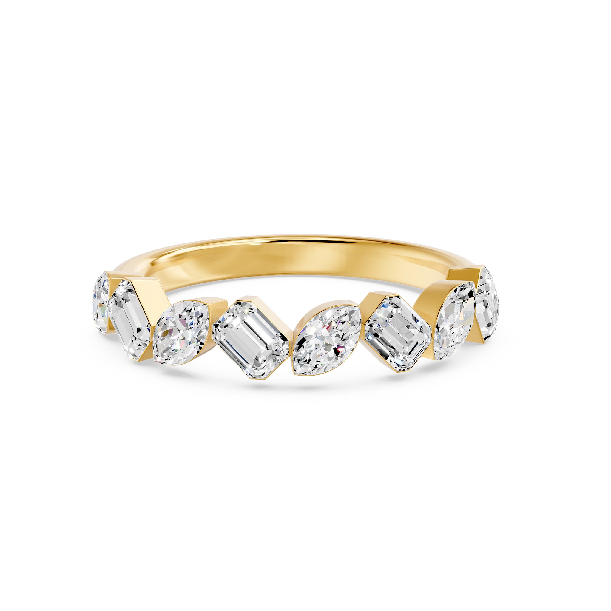 Walking Marquise Emerald & Marquise Diamond Ring, lab-grown diamonds, 14K yellow gold, angle view