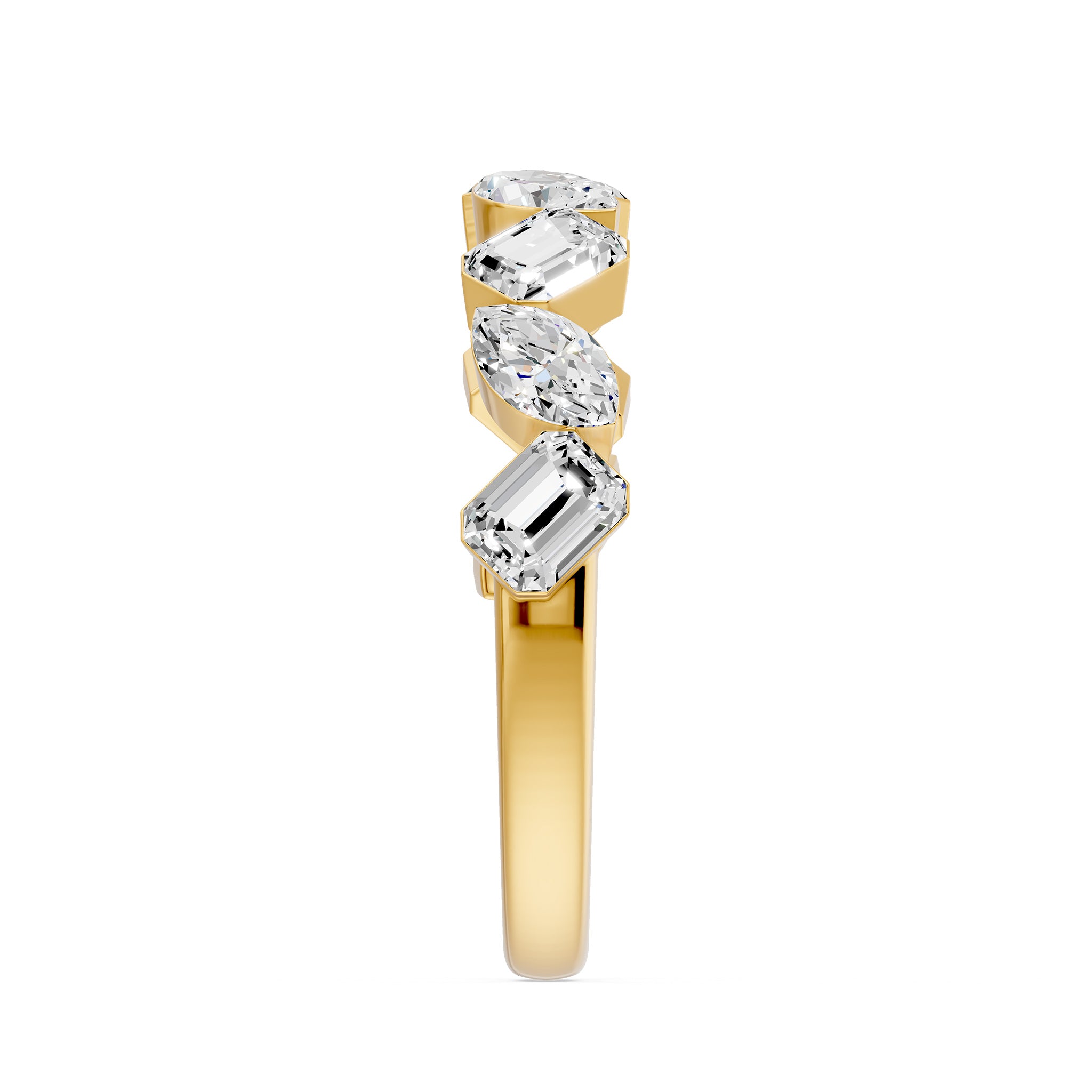 Walking Marquise Emerald & Marquise Diamond Ring, lab-grown diamonds, 14K yellow gold, side view