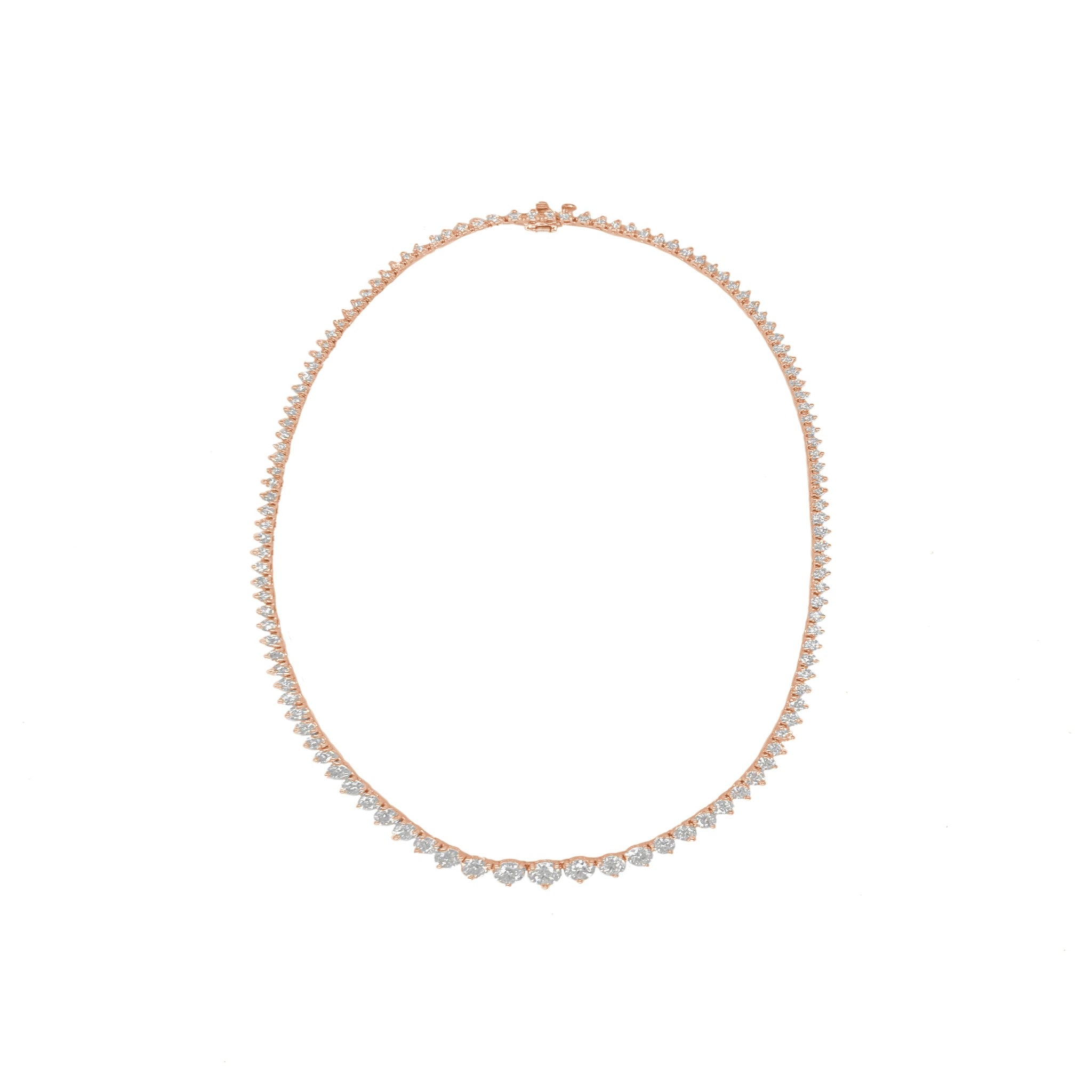 3-prong Graduated Diamond Tennis Necklace, natural diamonds, 14K rose gold