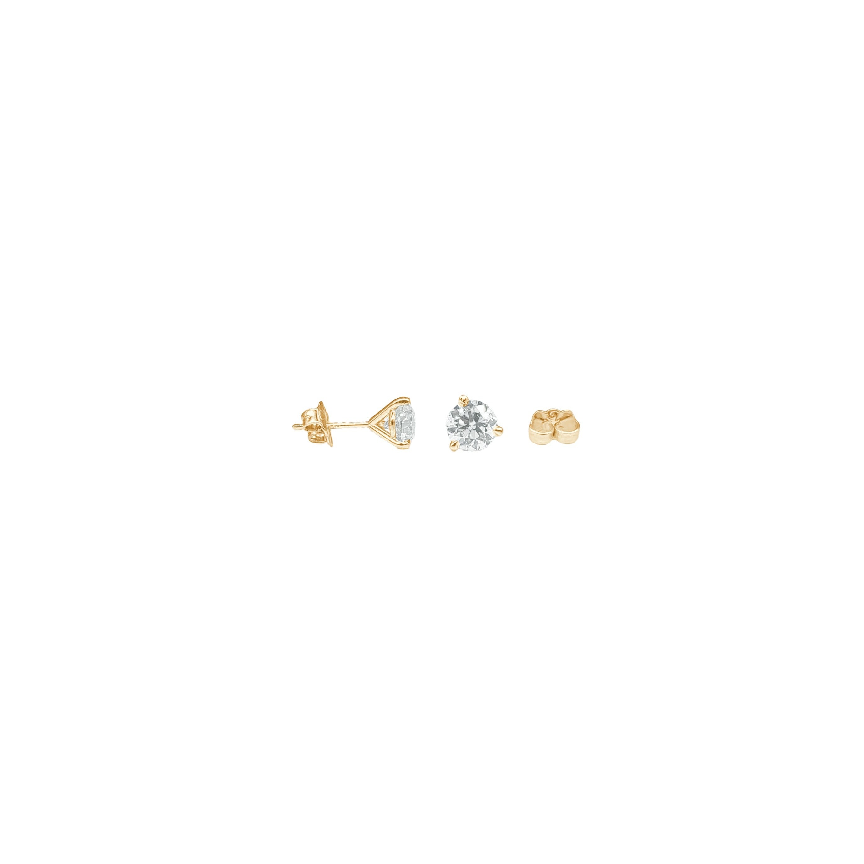 3-prong Martini Diamond Stud Earrings, natural diamonds, 14K gold, view 3