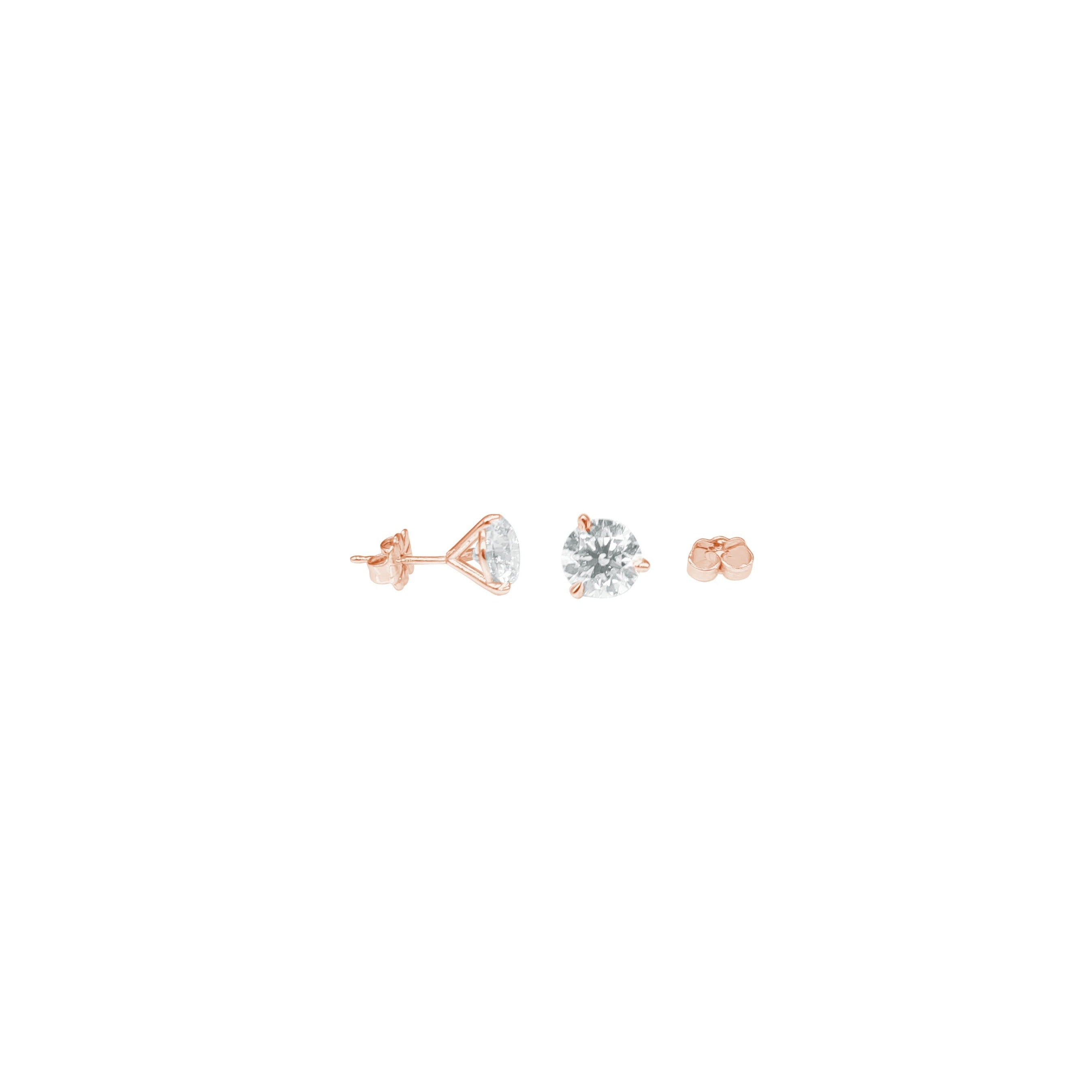 3-prong Martini Diamond Stud Earrings, natural diamonds, 14K rose gold, view 3