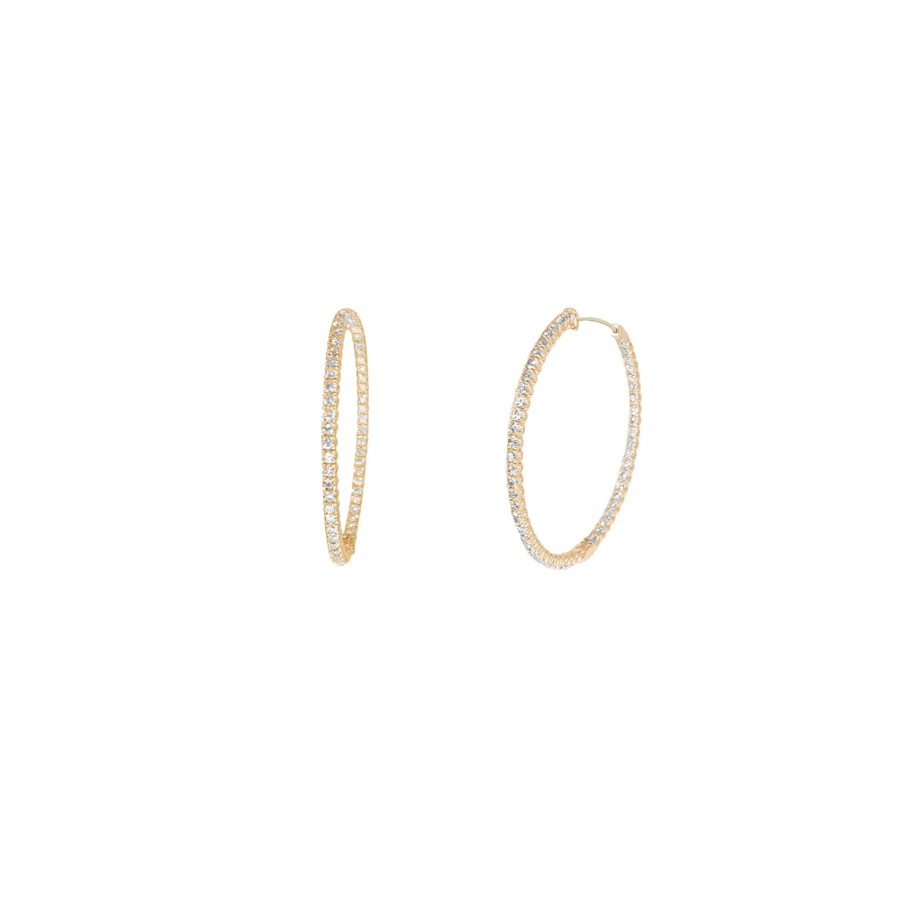 4-prong Round Profile Diamond Hoop Earrings, natural diamonds, 14K yellow gold, view 3