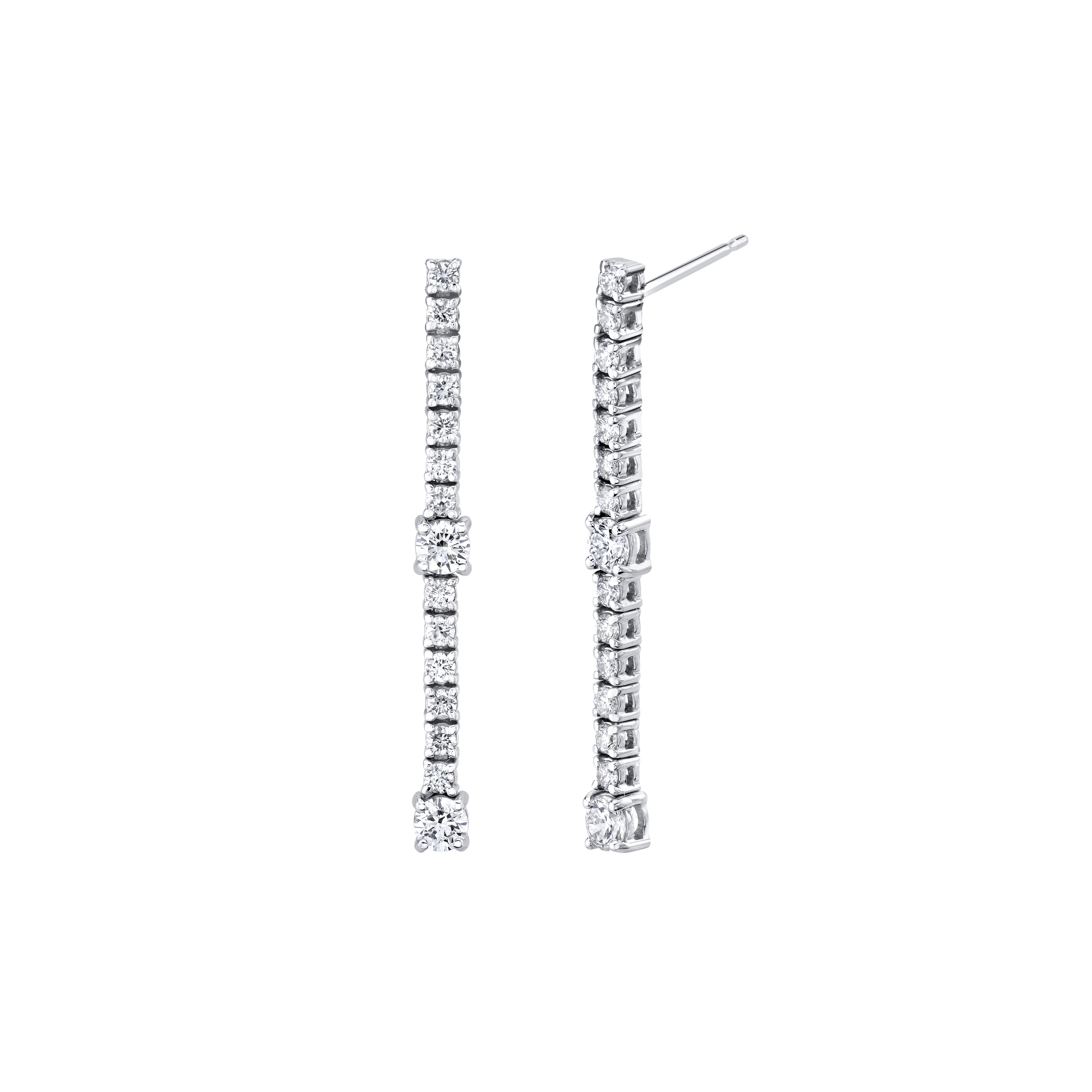 4-prong Station Drop Earrings, natural diamonds, 14K white gold