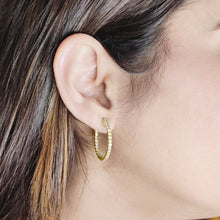 Load image into Gallery viewer, 4-prong Round Profile Diamond Hoop Earrings