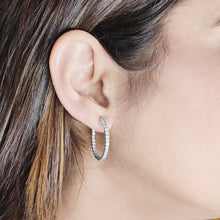 Load image into Gallery viewer, 4-prong Round Profile Diamond Hoop Earrings