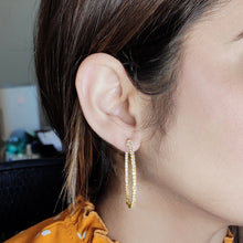 Load image into Gallery viewer, 4-prong Round Profile Diamond Hoop Earrings