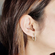 Load image into Gallery viewer, 4-prong Round Profile Diamond Hoop Earrings