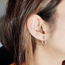 Load image into Gallery viewer, 4-prong Round Profile Diamond Hoop Earrings