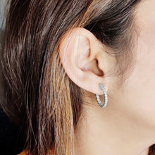 Load image into Gallery viewer, 4-prong Round Profile Diamond Hoop Earrings