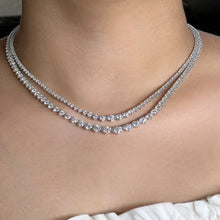Load image into Gallery viewer, 3-prong Graduated Diamond Tennis Necklace