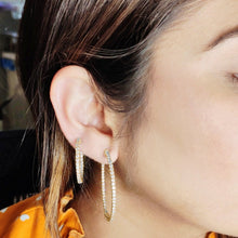 Load image into Gallery viewer, 4-prong Round Profile Diamond Hoop Earrings