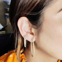 Load image into Gallery viewer, 4-prong Oval Profile Diamond Hoop Earrings