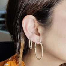 Load image into Gallery viewer, 4-prong Oval Profile Diamond Hoop Earrings
