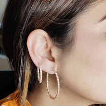 Load image into Gallery viewer, 4-prong Round Profile Diamond Hoop Earrings