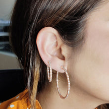 Load image into Gallery viewer, 4-prong Oval Profile Diamond Hoop Earrings