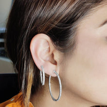 Load image into Gallery viewer, 4-prong Round Profile Diamond Hoop Earrings