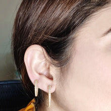 Load image into Gallery viewer, 4-prong Round Profile Diamond Hoop Earrings