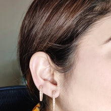 Load image into Gallery viewer, 4-prong Round Profile Diamond Hoop Earrings