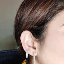 Load image into Gallery viewer, 4-prong Round Profile Diamond Hoop Earrings