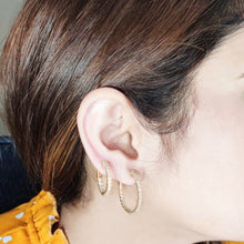 Load image into Gallery viewer, 4-prong Round Profile Diamond Hoop Earrings