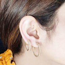 Load image into Gallery viewer, 4-prong Oval Profile Diamond Hoop Earrings