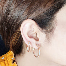 Load image into Gallery viewer, 4-prong Oval Profile Diamond Hoop Earrings