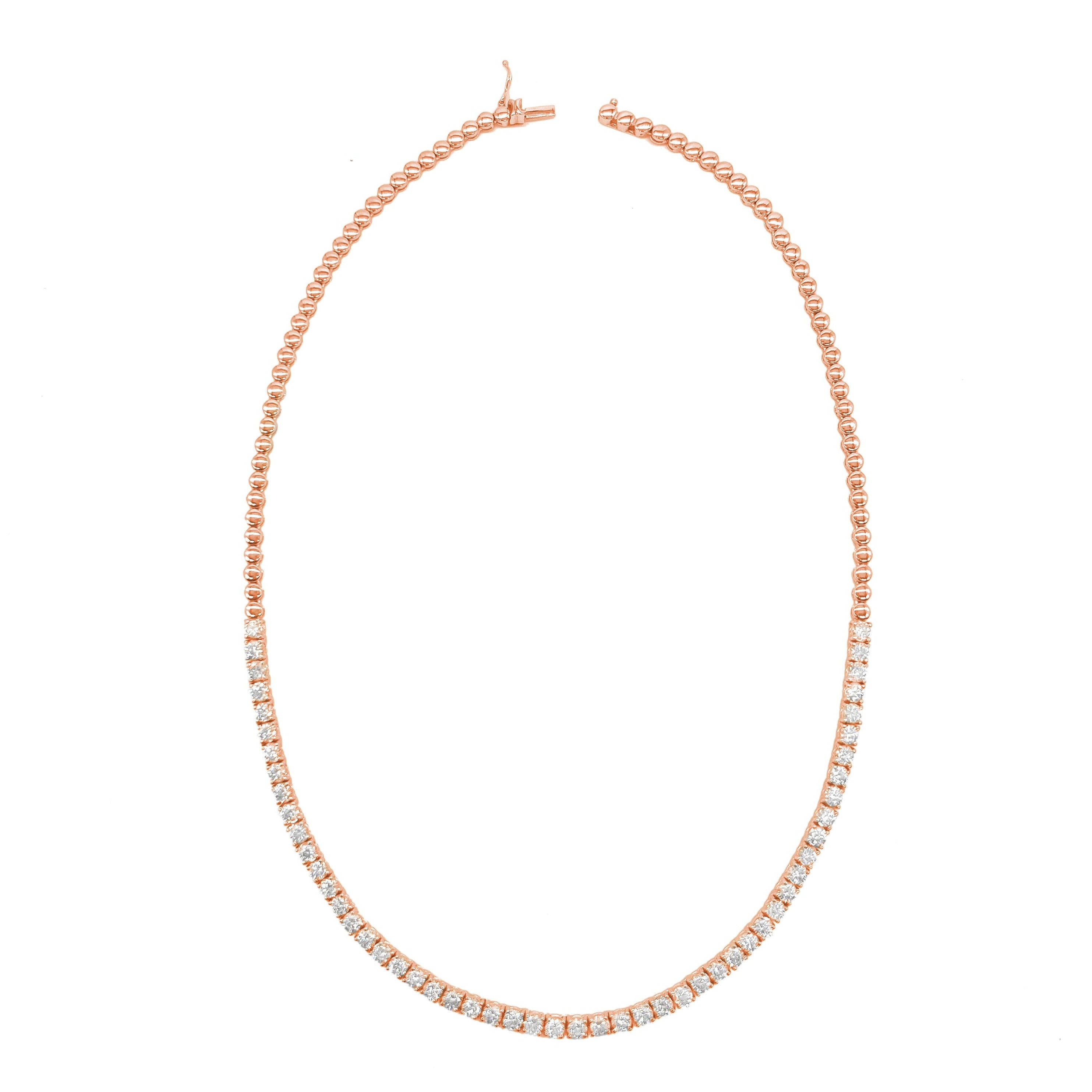4-prong Straight-line Half-way Diamond Tennis Necklace