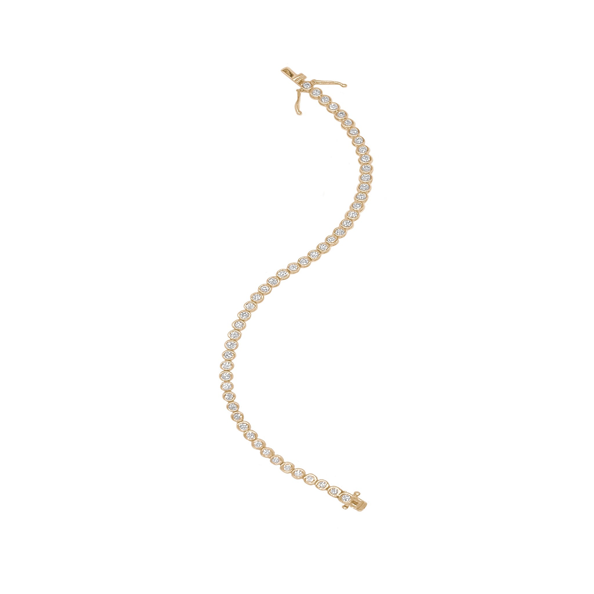 Bezel Diamond Tennis Bracelet, natural diamonds, 14K gold, view 2