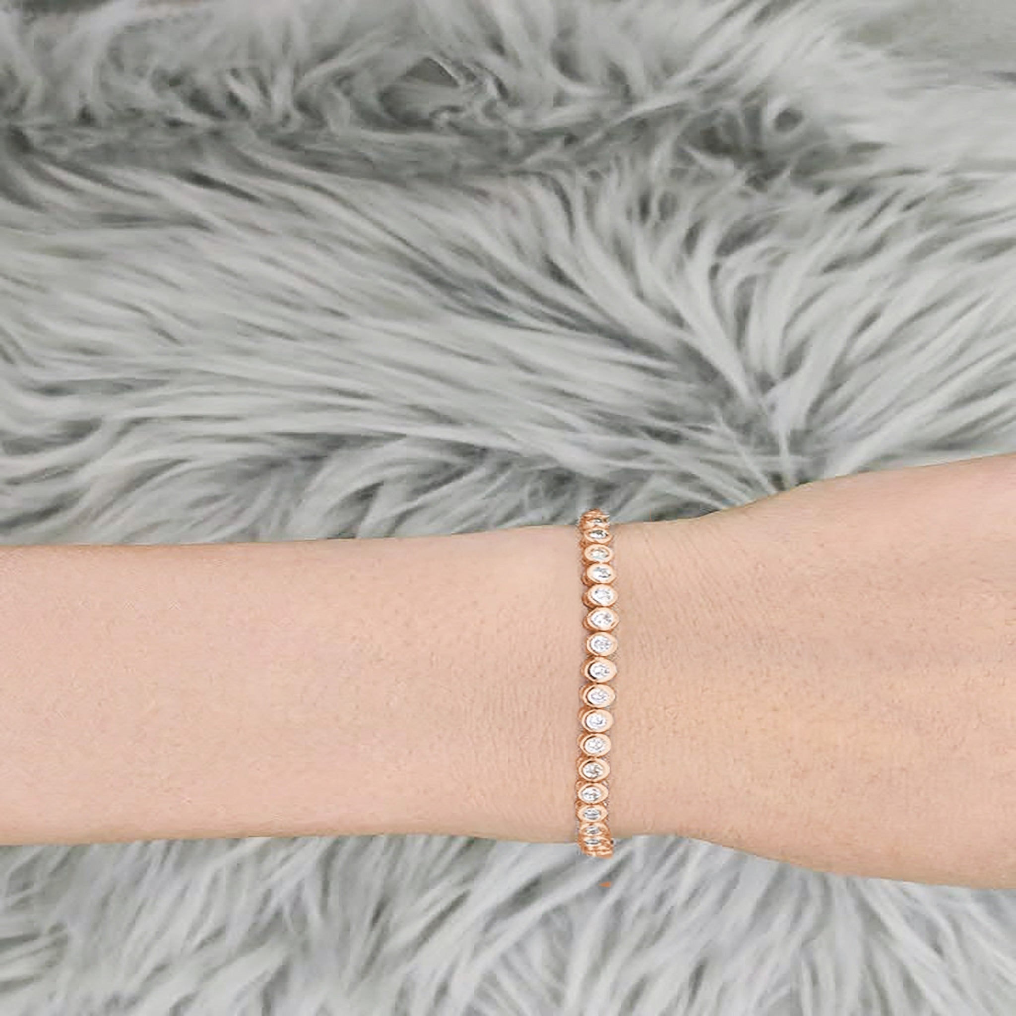 Bezel Diamond Tennis Bracelet, natural diamonds, 14K rose gold, view 2