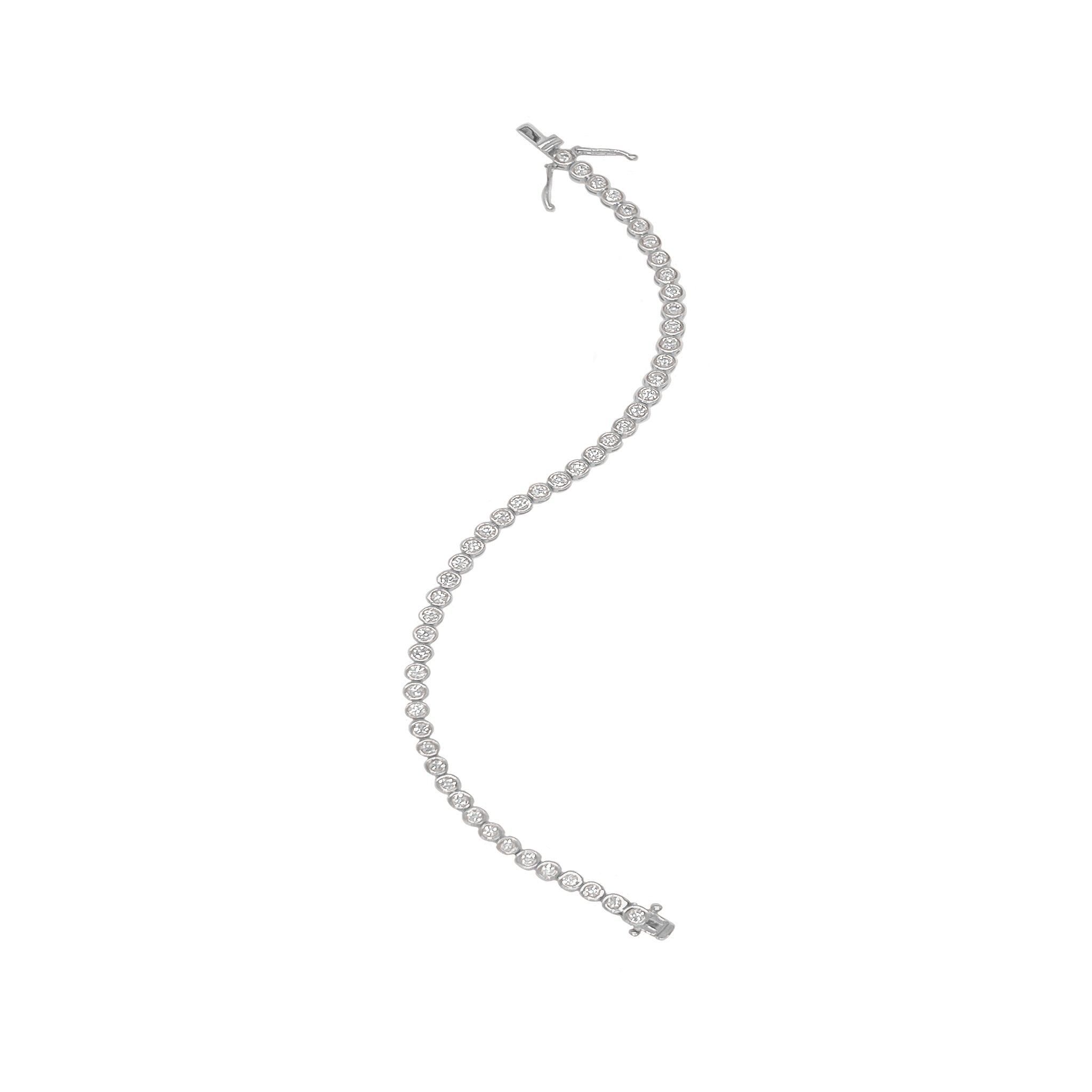 Bezel Diamond Tennis Bracelet, natural diamonds, 14K white gold, view 3