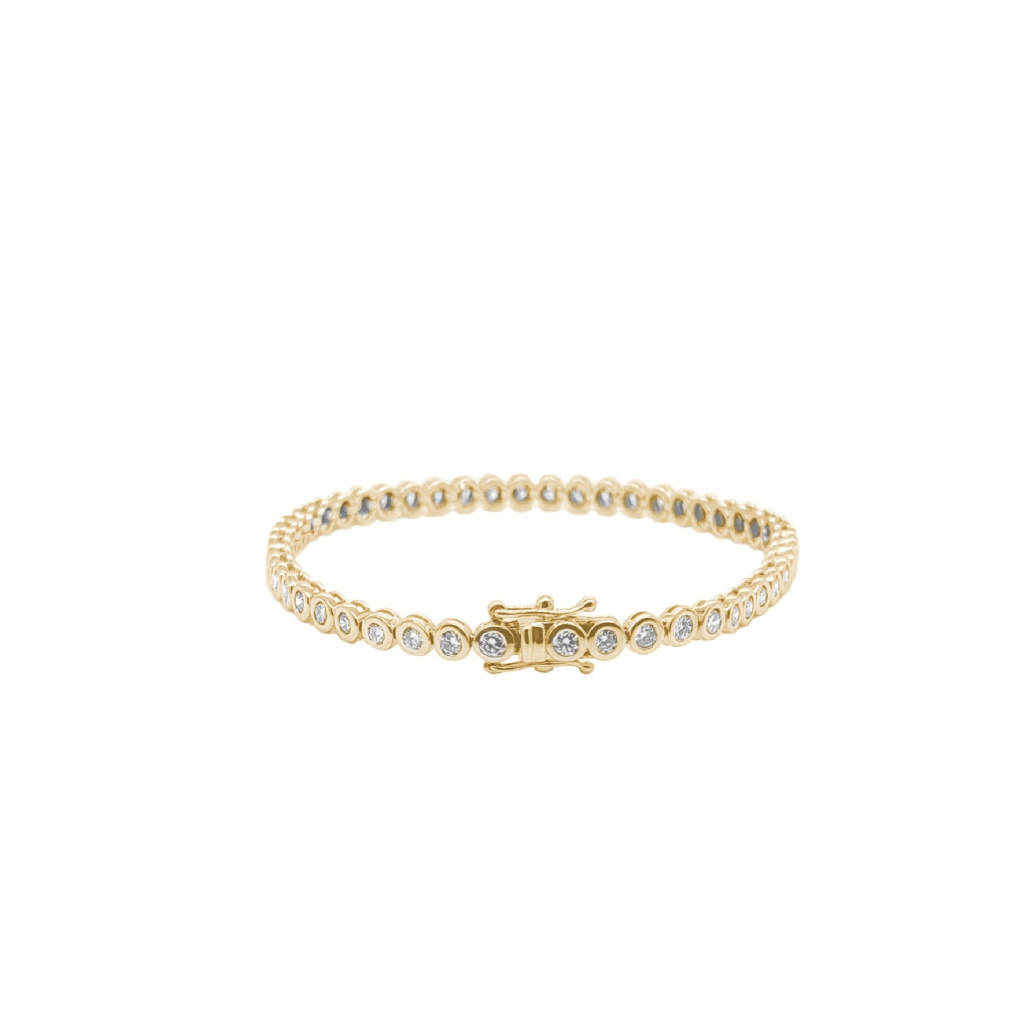 Bezel Diamond Tennis Bracelet, natural diamonds, 14K yellow gold, view 3