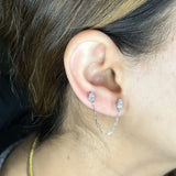 Double Piercing  Pear & Marquise Diamond Stud Earrings