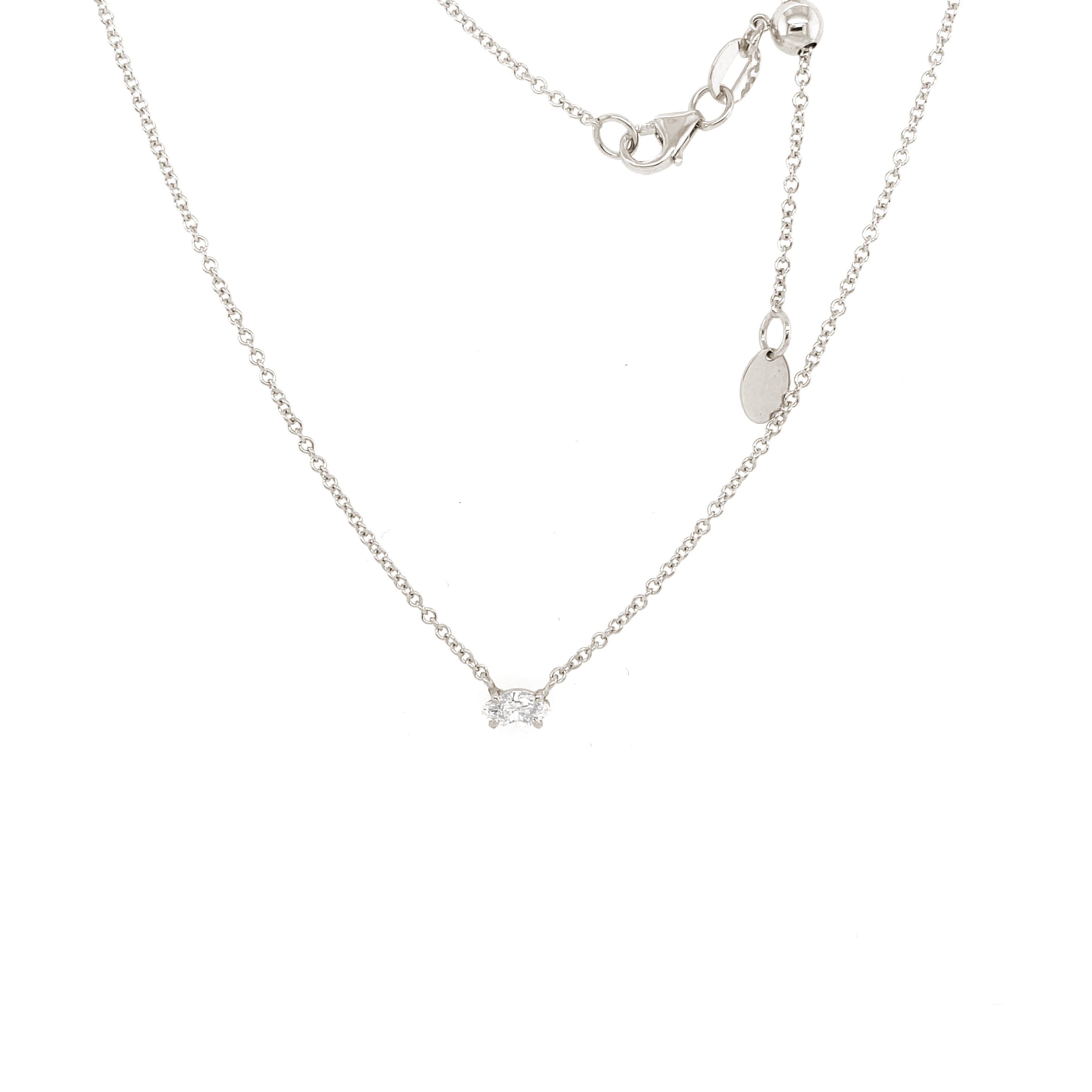 Prong-set Marquise Solitaire Diamond Necklace, natural diamonds, 14K white gold, view 2