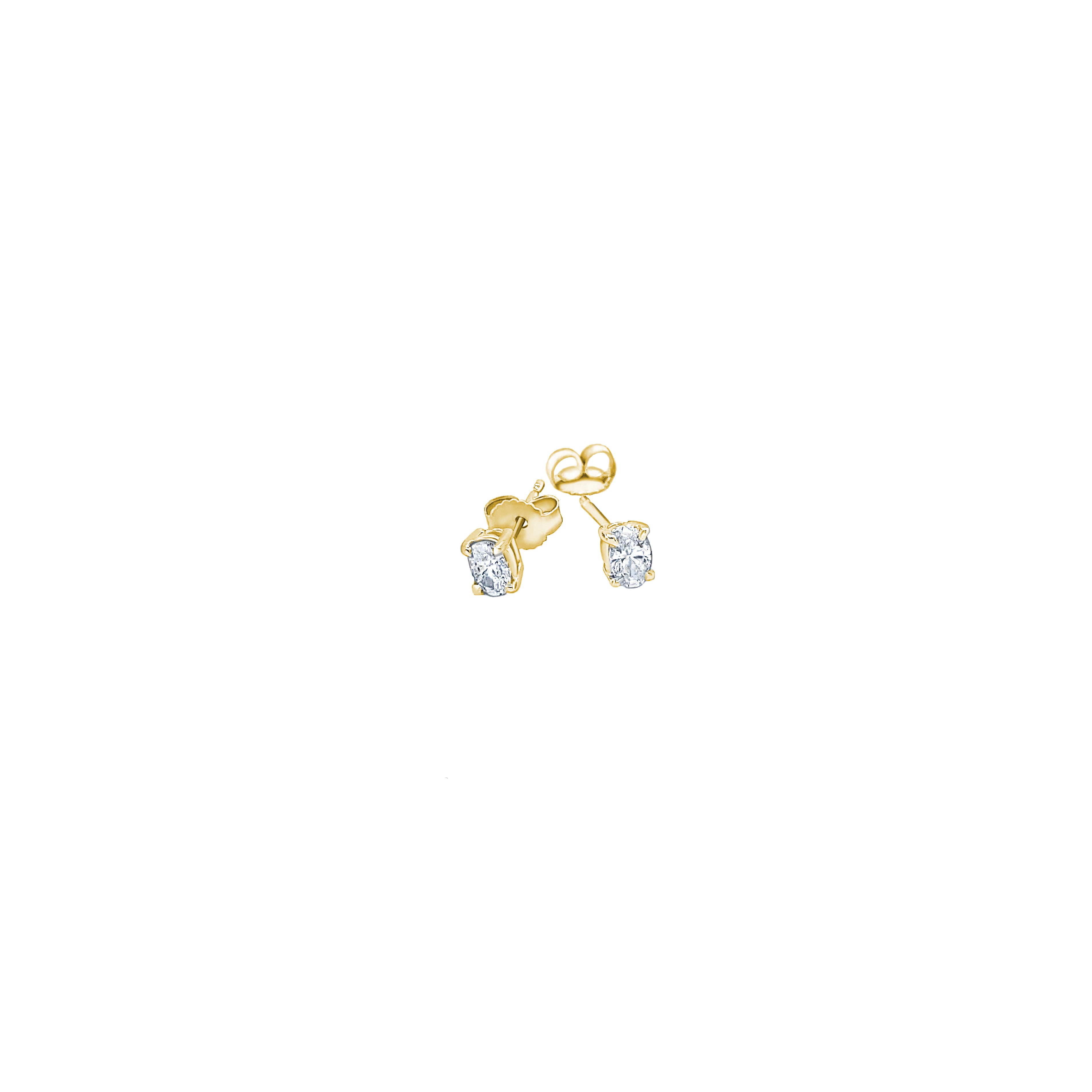 Prong-set Oval Solitaire Diamond Earrings, natural diamonds, 14K gold, view 2