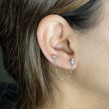 Double Piercing Round & Marquise Diamond Stud Earrings, natural diamonds, 14K white gold